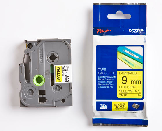 P-TOUCH 9MM TZE-621 MUSTA/KELTAINEN