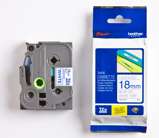 P-TOUCH 18MM TZE-243 SININEN/VALKONEN