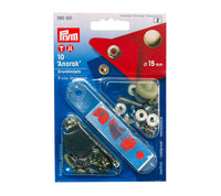 PRYM PAINONEPPARI 15MM HOPEA 10 +TYÖKALU [5PKT/Erä]